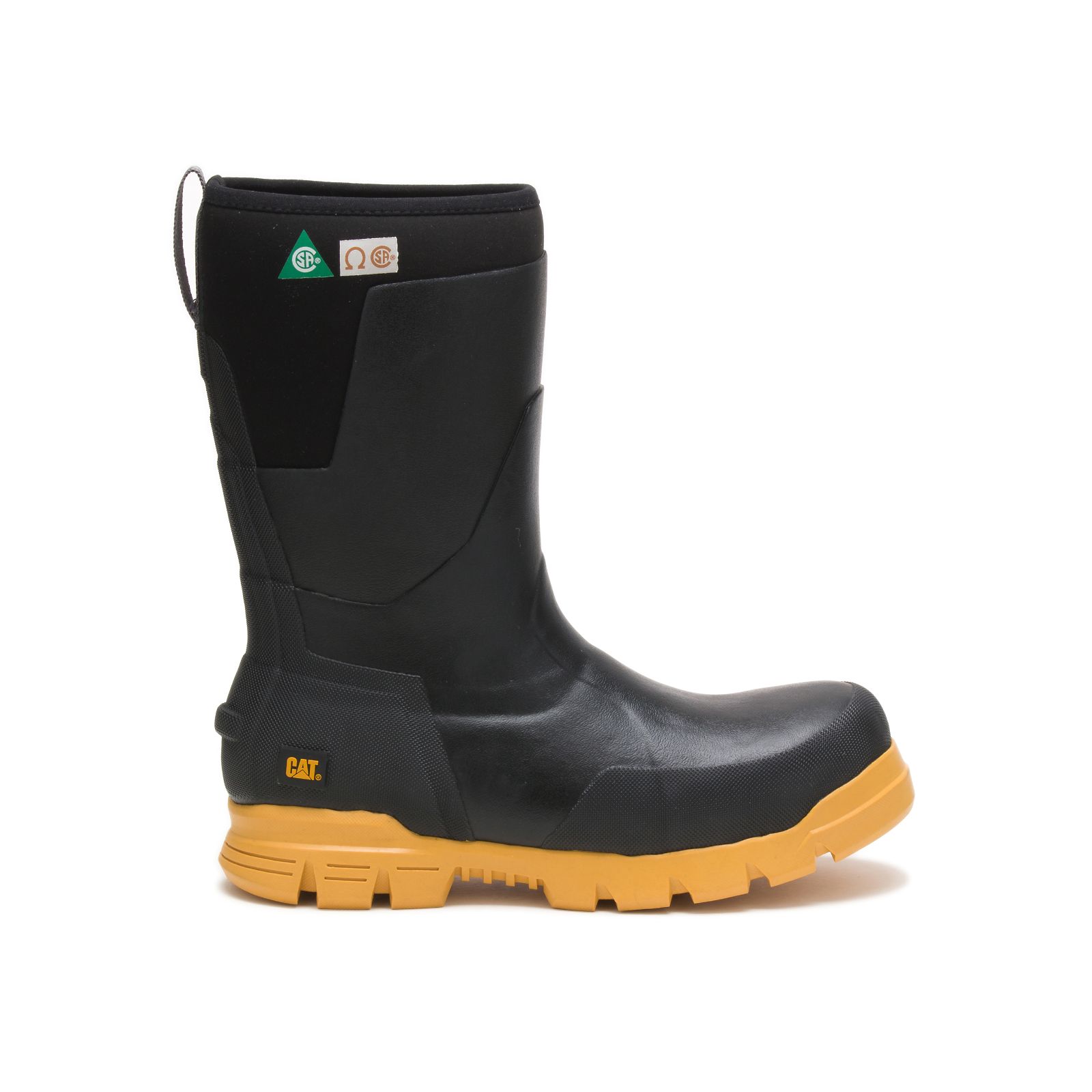 Caterpillar Boots Karachi - Caterpillar Stormers 11" Steel Toe Csa Womens Rubber Boots Black/Yellow (913082-TEJ)